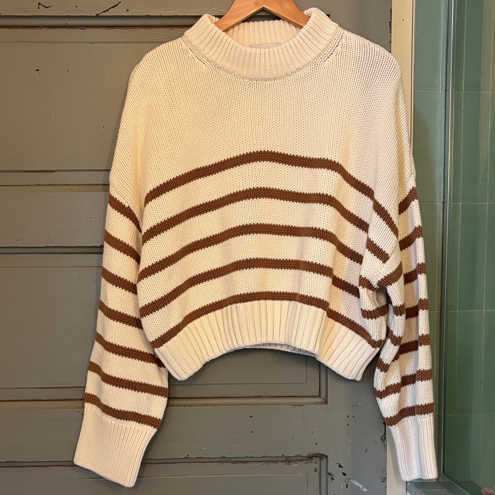 Tuckernuck Cream and Brown Striped Turtleneck Sweater